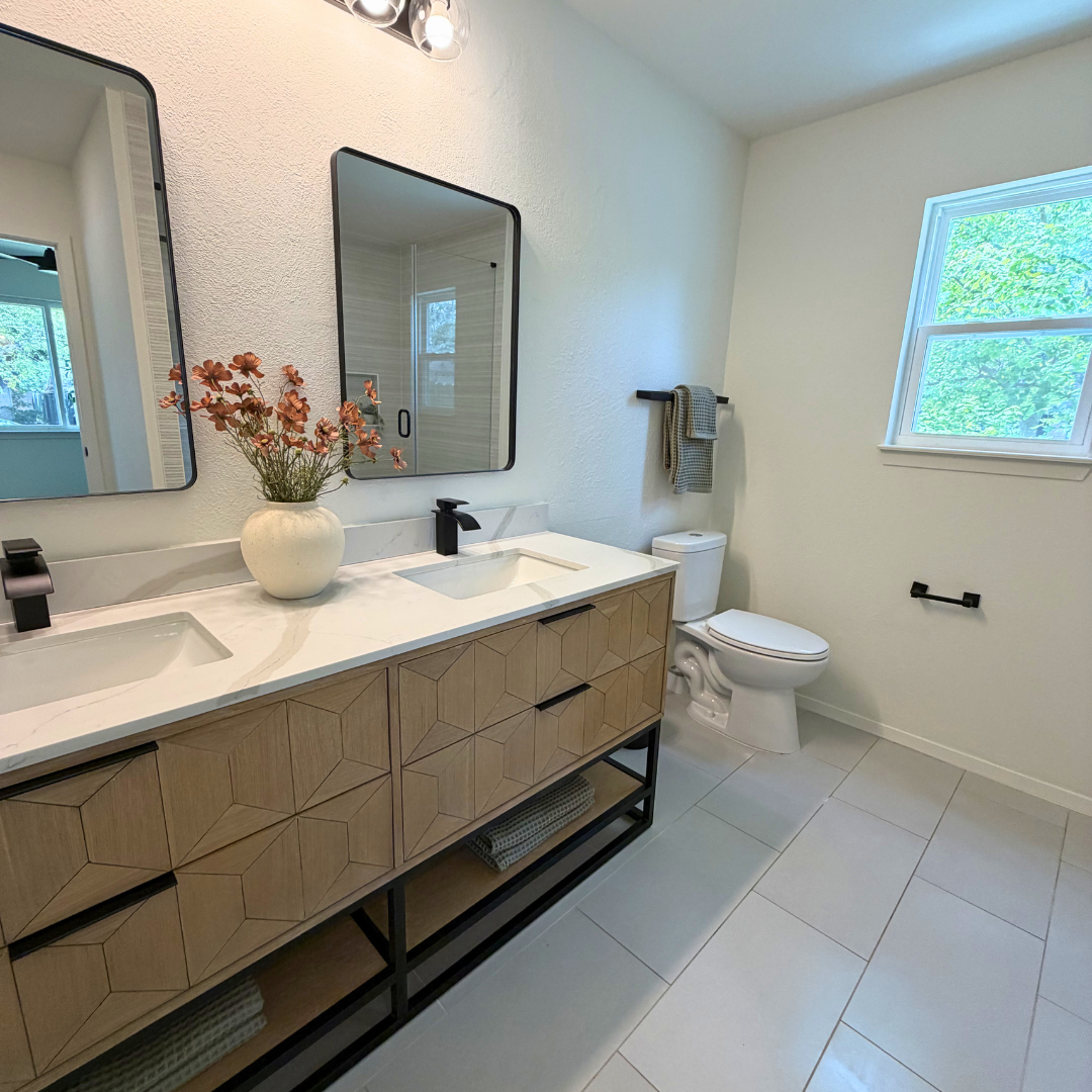 Bathroom vanity and mirror left smudge-free
