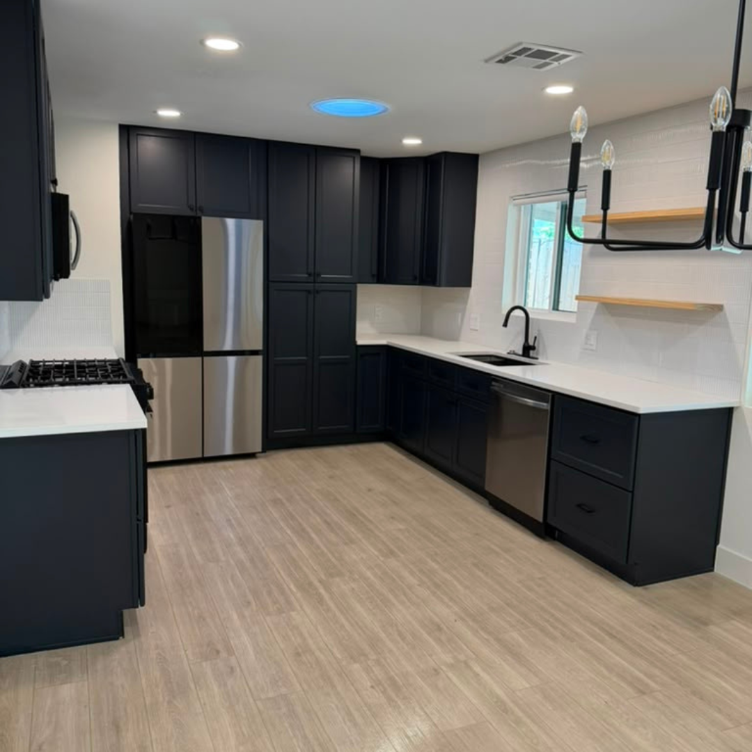 Kitchen cabinets and counters scrubbed during a deep cleaning