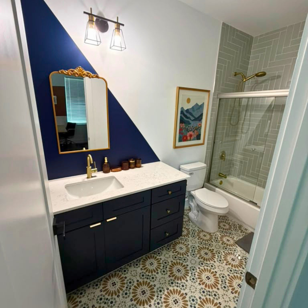 Bathroom vanity and fixtures wiped down