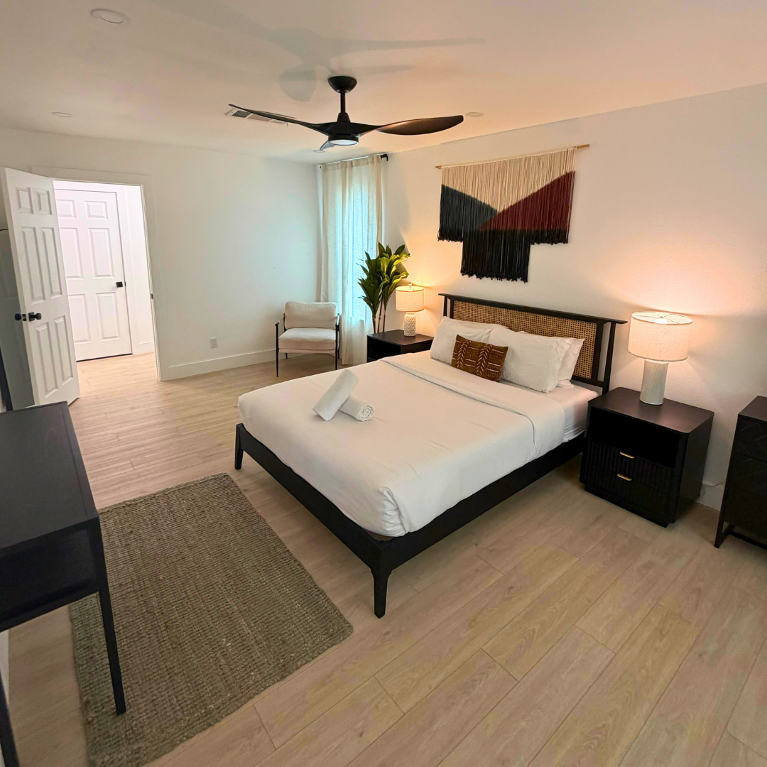 Bedroom freshened up during a routine cleaning visit