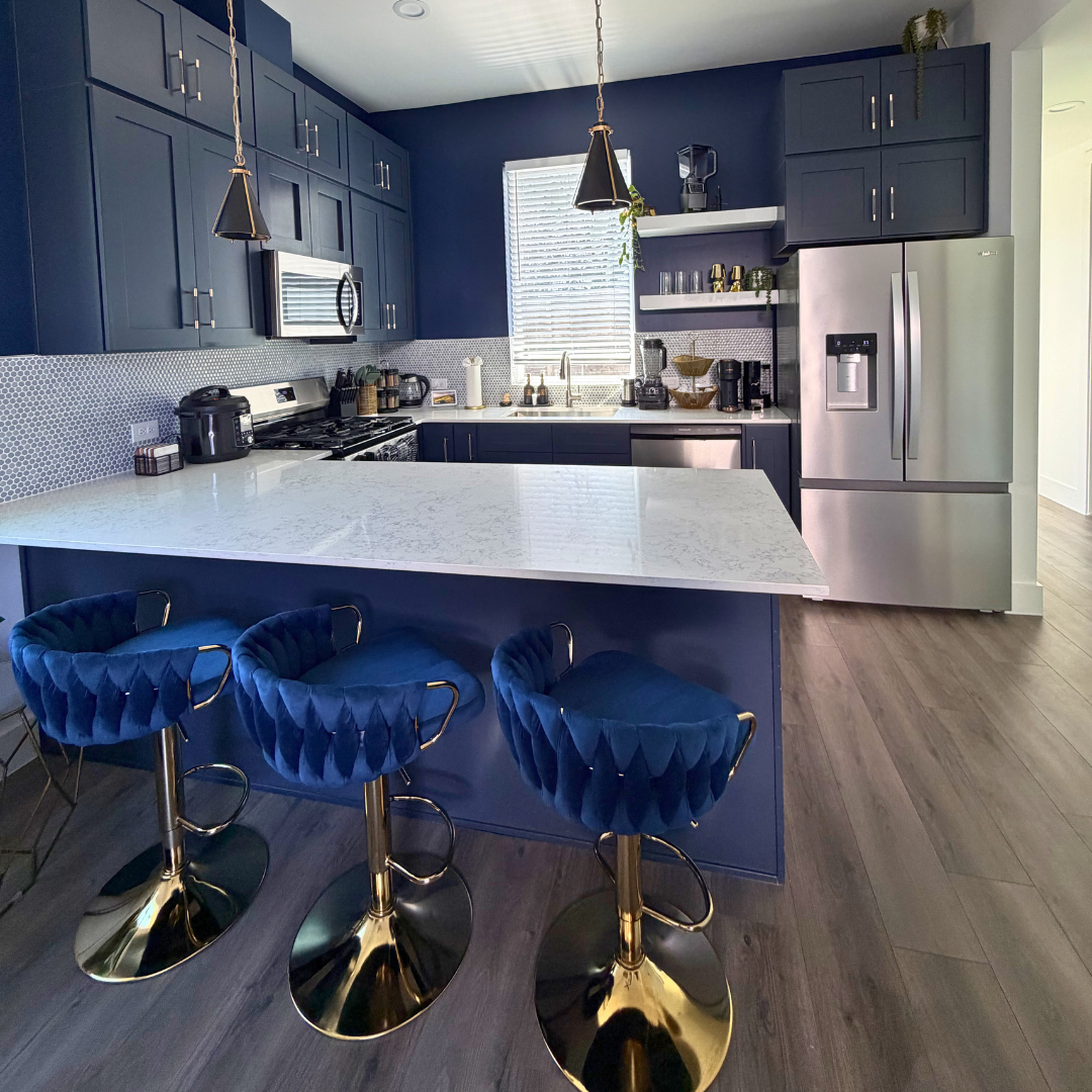 Kitchen island and counters scrubbed during a deep cleaning