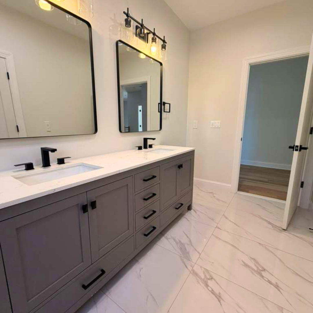 Bathroom mirror and vanity left spotless
